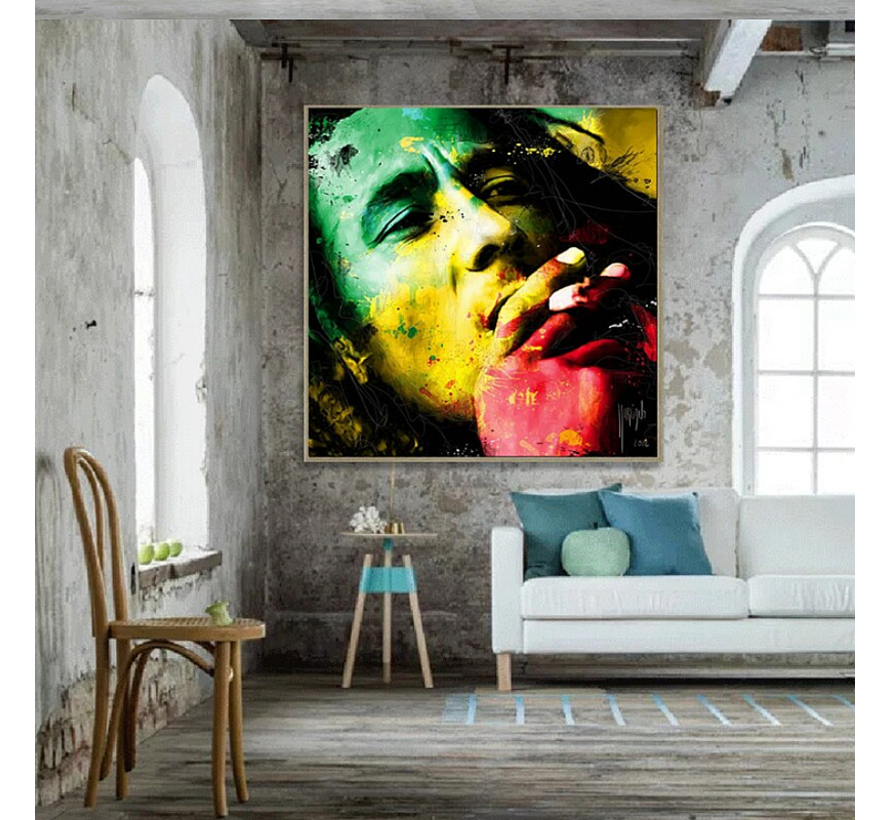 Allernieuwste.nl® Canvas Schilderij BOB MARLEY Relaxed - Reggae Ska Artiest - Kleur - 50 x 50 cm