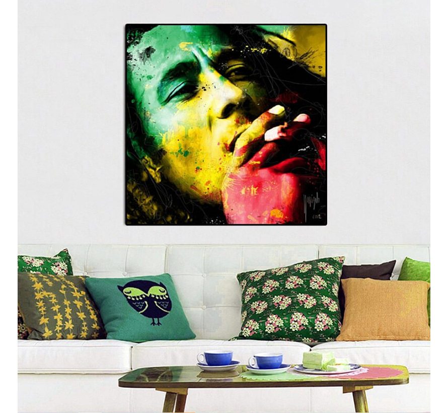 Allernieuwste.nl® Canvas Schilderij BOB MARLEY Relaxed - Reggae Ska Artiest - Kleur - 50 x 50 cm