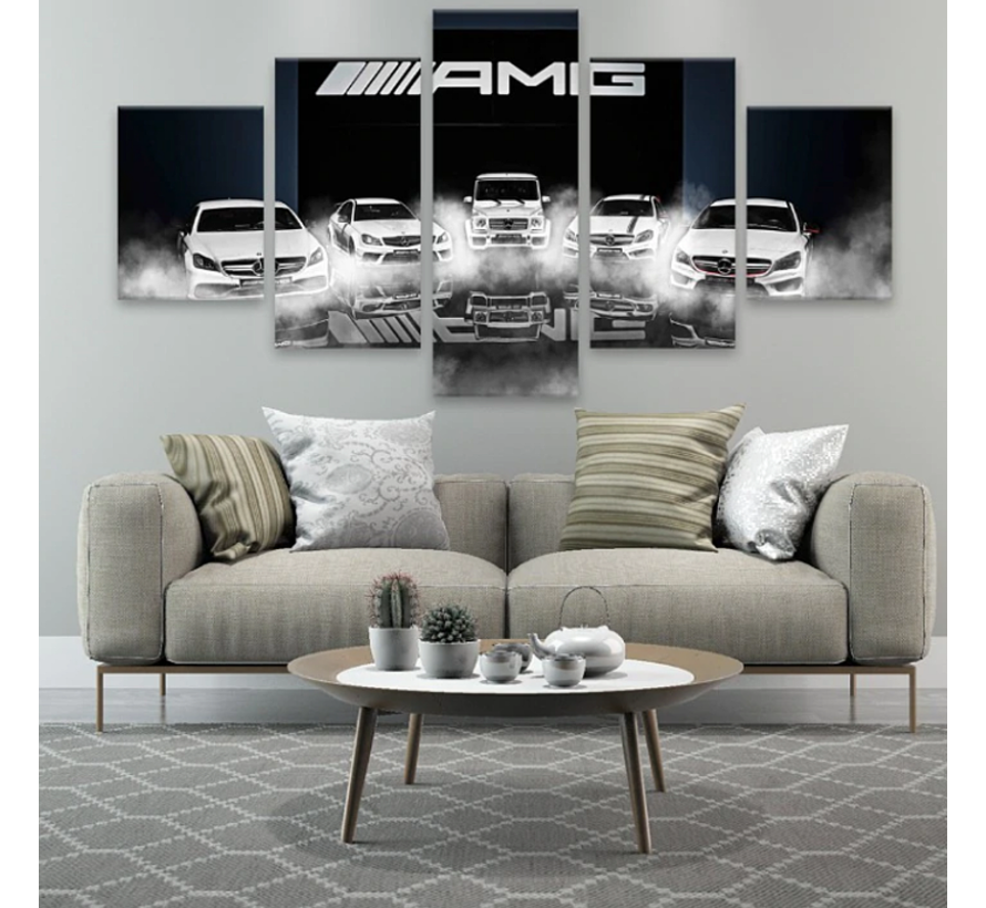 Allernieuwste.nl® Canvas Schilderij 5-luik Mercedes-Benz AMG - Autosport - Poster - 5-luik 80 x 150 cm - ZwartWit