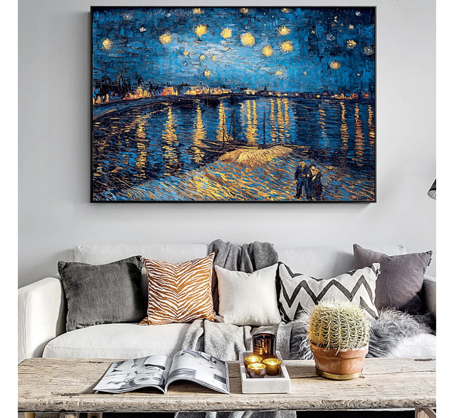 Allernieuwste.nl® Canvas Schilderij Vincent Van Gogh - Sterrennacht boven de RhÃ´ne - Poster - Reproductie - 50 x 70 cm - Kleur