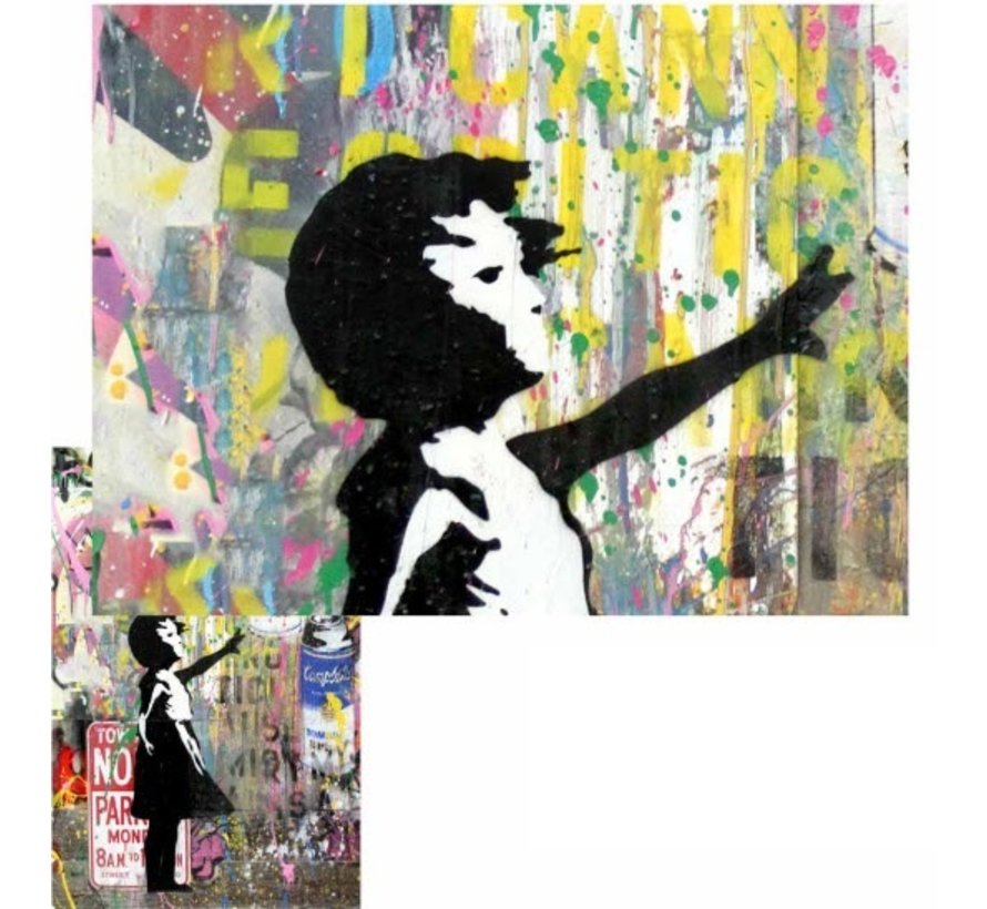 Allernieuwste.nl® Canvas Schilderij Banksy Girl with Balloon Graffiti 2 - Poster - Meisje - Reproductie - 50 x 70 cm- Kleur