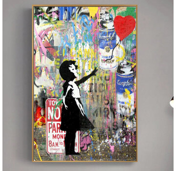 Allernieuwste.nl® Canvas Schilderij Banksy Girl with Balloon Graffiti 2 - 50 x 70 cm