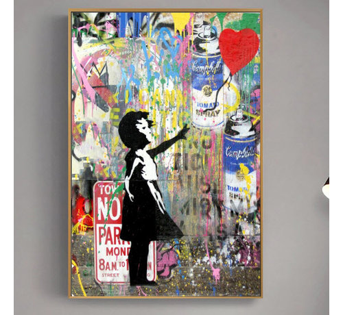 Allernieuwste.nl® Allernieuwste.nl® Canvas Schilderij Banksy Girl with Balloon Graffiti 2 - Poster - Meisje - Reproductie - 50 x 70 cm- Kleur