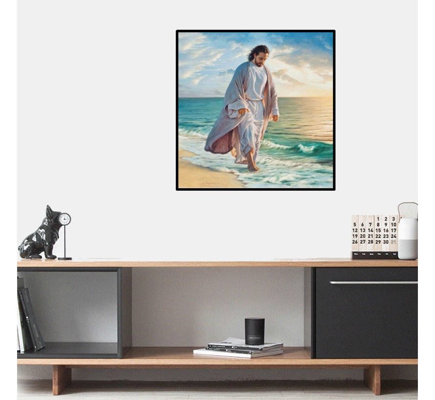 Allernieuwste.nl® Canvas Schilderij Jezus aan de Zee - Kunst aan je Muur - Religieus - 50 x 50 cm