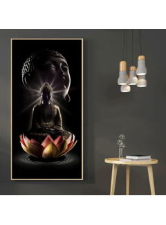 Allernieuwste.nl® Canvas Schilderij Moderne Boeddha op Lotusbloem - 60 x 100 cm