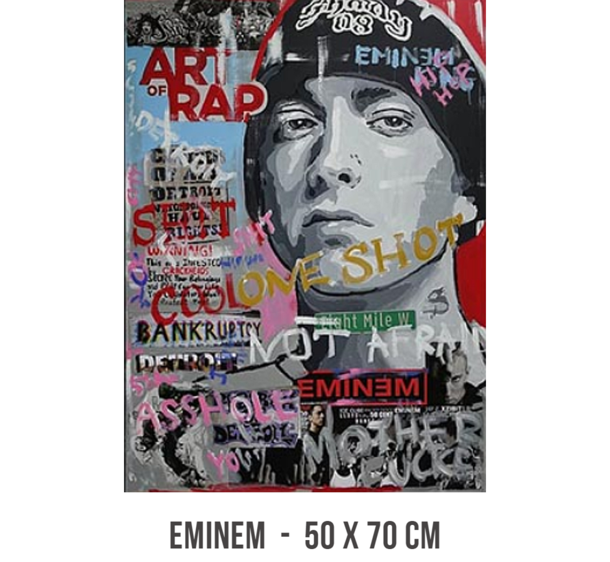 Allernieuwste.nl® Canvas Rapper Eminem - Hiphop Rap Artiest - Slim Shady - Kleur Graffiti - 50 x 70 cm