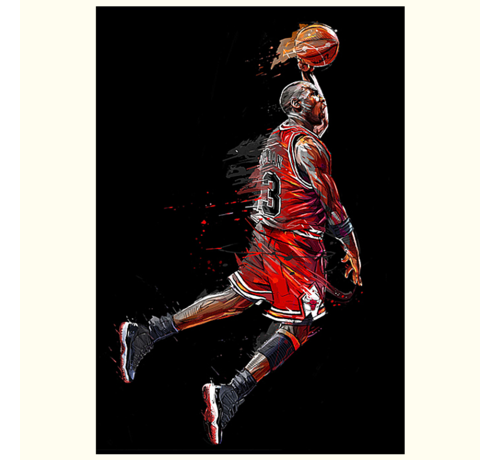 Allernieuwste.nl® Allernieuwste.nl® Canvas Schilderij Michael Jordan Basketbal Dunk - Sport - Abstract - Poster - 70 x 100 cm - Kleur