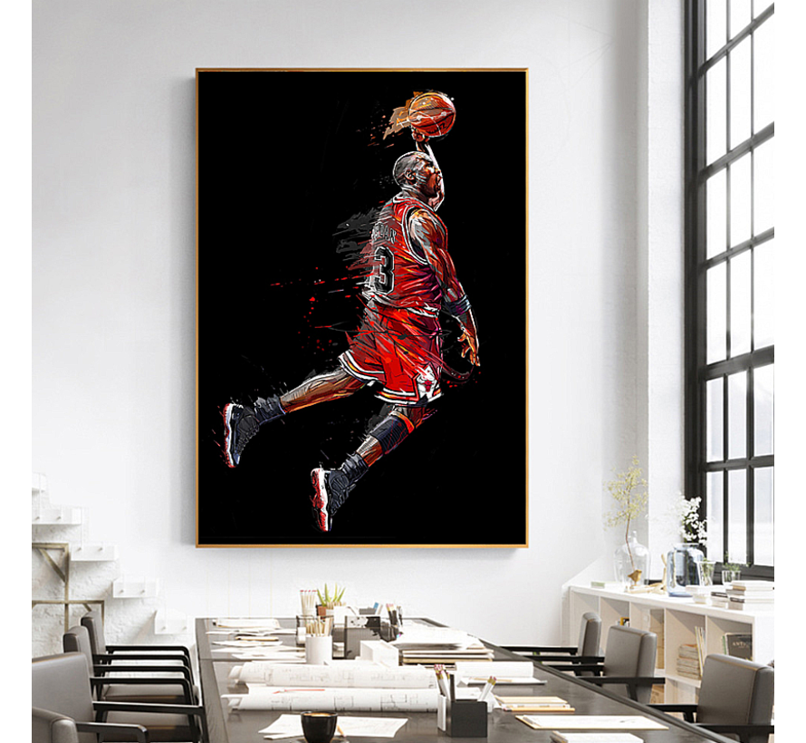 Allernieuwste.nl® Canvas Schilderij Michael Jordan Basketbal Dunk - Sport - Abstract - Poster - 70 x 100 cm - Kleur