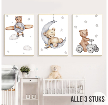 Allernieuwste.nl® Canvas Schilderij 3-luik Droom Beertjes - 30x40cm