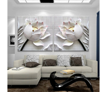 Allernieuwste.nl® Canvas Schilderij SET 3D Witte Lotus Bloemen -  2st 60 x 60 cm