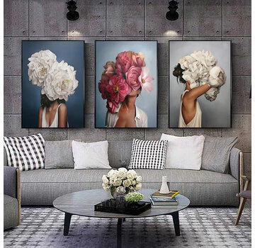 Allernieuwste.nl® Canvas Schilderij 3 Luik  Sexy Bloemen Vrouwen - 50x70cm