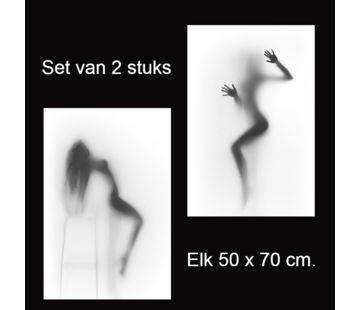 Allernieuwste.nl® Canvas Schilderij Sexy Silhouet Naakte Vrouw - Set 2st 50 x 70 cm