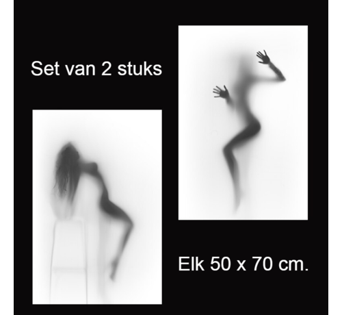 Allernieuwste.nl® Allernieuwste.nl® 2-Delig Canvas Schilderij Sexy Silhouet Naakte Vrouw - Modern - Poster - Set 2x 50 x 70 cm - Zwart Wit - Copy