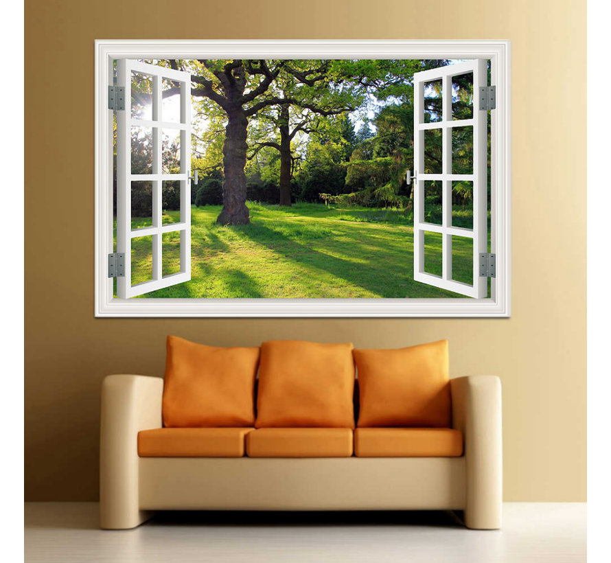 Allernieuwste.nl® Canvas Schilderij Extra Venster met Uitzicht op je Tuin - Kleur - Realistische Muurversiering XL - 80 x 120 cm