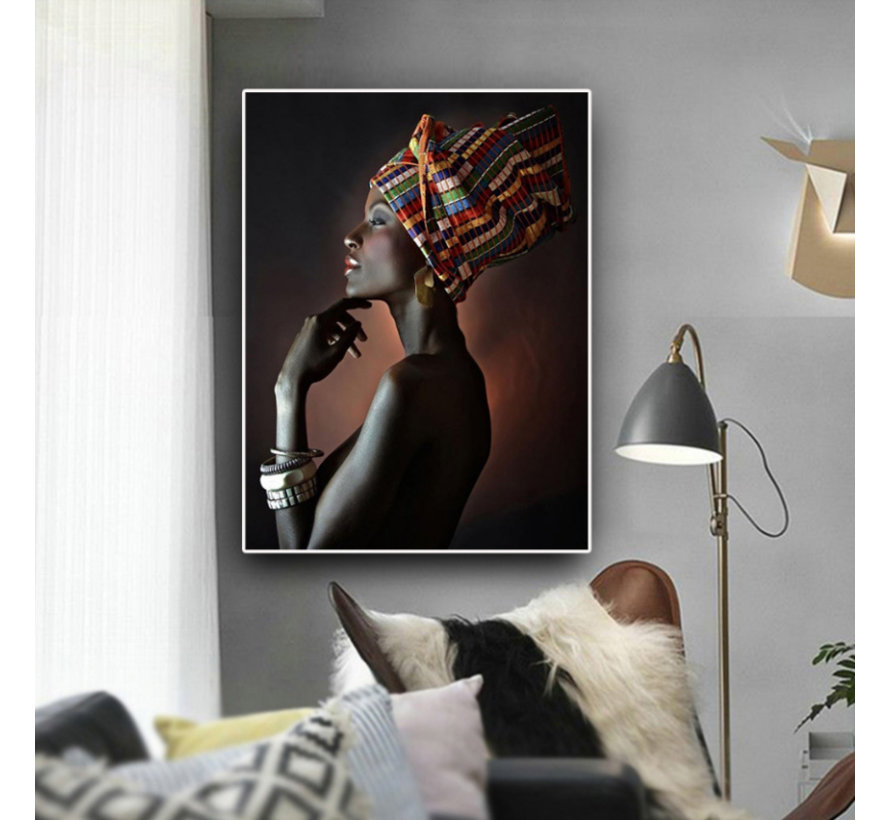 Allernieuwste.nl® Canvas Schilderij Naakte Vrouw met Hoofdband - Mens - Woonkamer - Kunst - Poster - Reproductie - 50 x 70 cm - Kleur