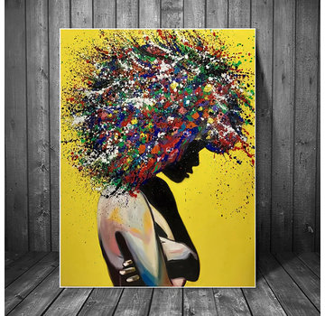 Allernieuwste.nl® Canvas Schilderij Graffiti Meisje / Vrouw - 60 x 90 cm