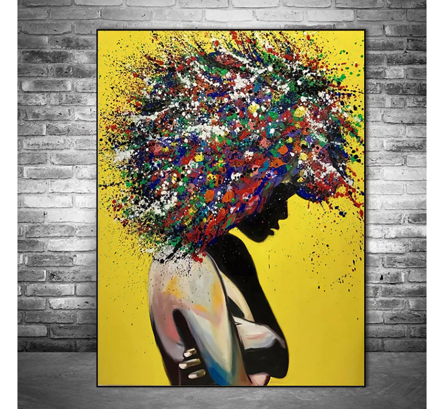 Allernieuwste.nl® Canvas Schilderij Graffiti Meisje Grafitti Vrouw - Kunst aan je Muur - Modern-Grafitti - Kleur - 60 x 90 cm