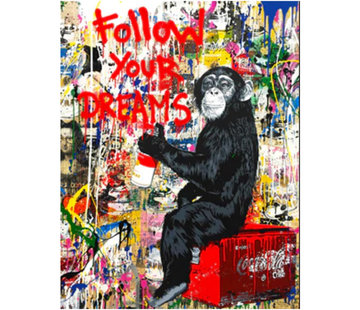 Allernieuwste.nl® Canvas Schilderij Aap Follow Your Dreams - 60 x 90 cm