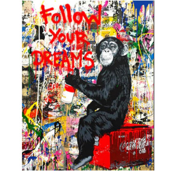 Allernieuwste.nl® Canvas Schilderij Aap Follow Your Dreams - 60 x 90 cm