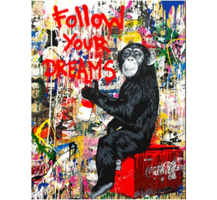 Allernieuwste.nl® Canvas Schilderij AAP Follow Your Dreams - Kunst aan je Muur - Grafitti-Art - Veelkleurig - 60 x 90 cm