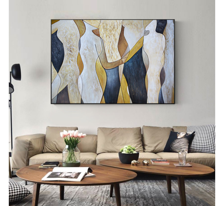 Allernieuwste.nl® Canvas Schilderij Abstracte Mens Figuren - Moderne Kunst - Woonkamer - 50 x 70 cm - Kleur