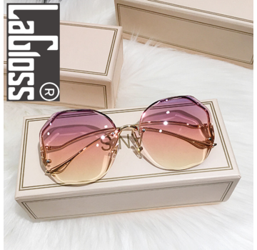 LaGloss® Randloze Zonnebril Hexagon Vorm - Lenskleur Gradënt Roze