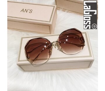 LaGloss® Randloze Zonnebril Hexagon Vorm - Lenskleur Gradiënt Thee Donkerbruin