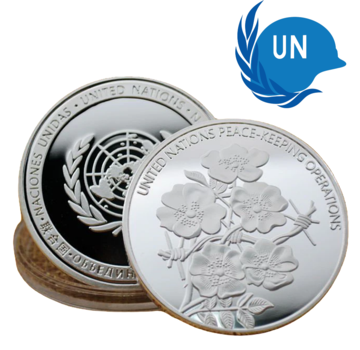 Allernieuwste.nl® United Nations Peacekeeping UNP Herdenkingsmunt - Verzilverd Ø 40 mm