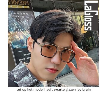 LaGloss® Trendy Heren Zonnebril - Lenskleur Zwart - Zilver montuur