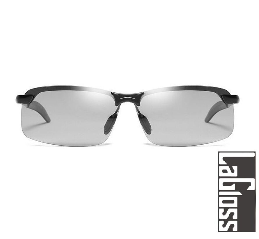 Lagloss® Stoere Kleur veranderende Heren Zonnebril - Lenskleur Grijs- Zwart montuur
