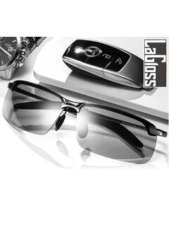 LaGloss® Stoere Kleur veranderende Heren Zonnebril - Lenskleur Grijs- Zwart montuur