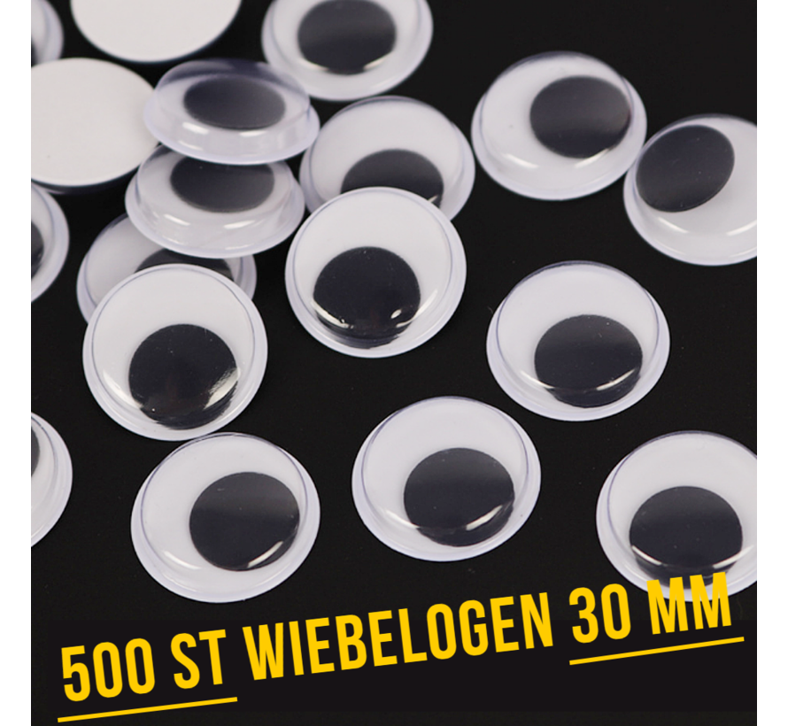 Allernieuwste.nl® 500 Stuks Wiebelogen 30 mm - Bewegende Zelfklevende Wiebel Oogjes 3 cm - Creatieve Knutsel Ogen 30 mm - wit zwart