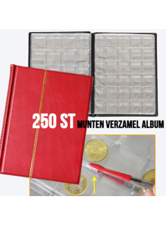 Allernieuwste.nl® Muntenalbum voor 250 Munten met Bescherm-rand tegen Uitvallen - kleur Rood