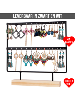 Allernieuwste.nl® Sieradenrekje met Houten Voet - voor 44 oorbellen - 2 Verdiepingen - Zwart