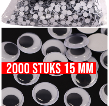 Allernieuwste.nl® 2000 Stuks Wiebelogen - 15 mm - Wit Zwart