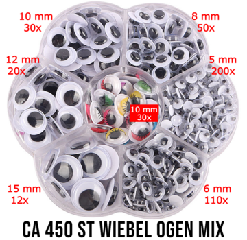 Allernieuwste.nl® ca. 450 Stuks Wiebelogen - Mix 5 tot 15 mm - Zwart Wit