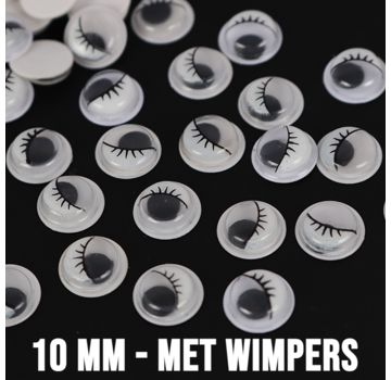 Allernieuwste.nl® 20 Stuks Wiebelogen Met Wimpers - 10 mm - Wit Zwart *