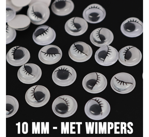 Allernieuwste.nl® Allernieuwste.nl® 20 Stuks Wiebelogen MET Wimpers 10 mm - Bewegende Zelfklevende Wiebel Oogjes 1 cm wimpers - Creatieve Knutsel Ogen 10mm - wit zwart