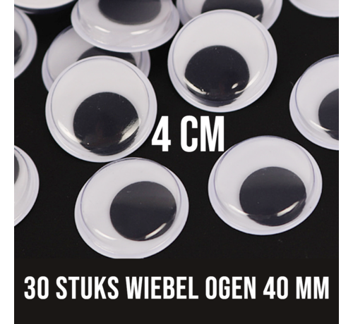 Merkloos Allernieuwste.nl® 30 Stuks Wiebelogen 40 mm - Bewegende Zelfklevende Wiebel Oogjes 4 cm - Creatieve Knutsel Ogen 40mm - wit zwart