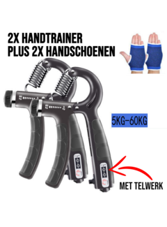 Allernieuwste.nl® 2 STUKS Handtrainers Met Telwerk + 2 STUKS Handschoenen - 5kg-60kg - Zwart