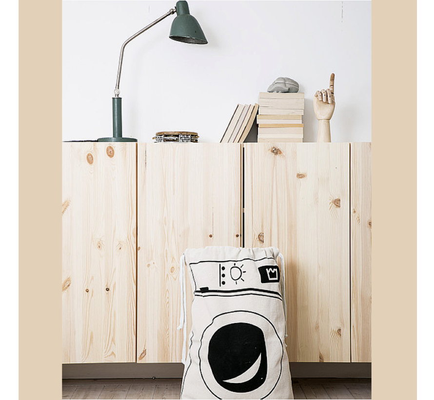 Allernieuwste.nl® Waszak met Wasmachine Print - Wasgoed Opbergtas met Trekkoord - Badkamer Was Zak - Laundry Bag - wit-zwart - 65 x 47 cm