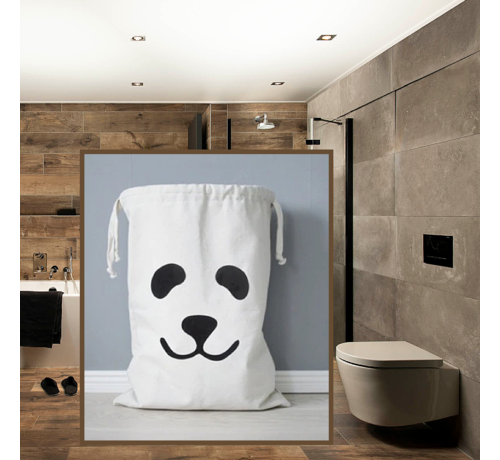 Allernieuwste.nl® Waszak met Panda Print - Badkamer Was Zak - Laundry Bag - wit-zwart - 65 x 47 cm