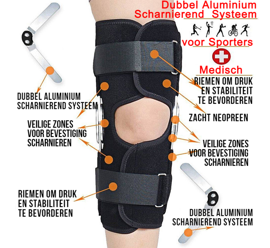 Allernieuwste.nl® Scharnierende Knie Brace XL - Orthopedische Kniebandage met Scharnier - Knieband - ZWART - Maat XL