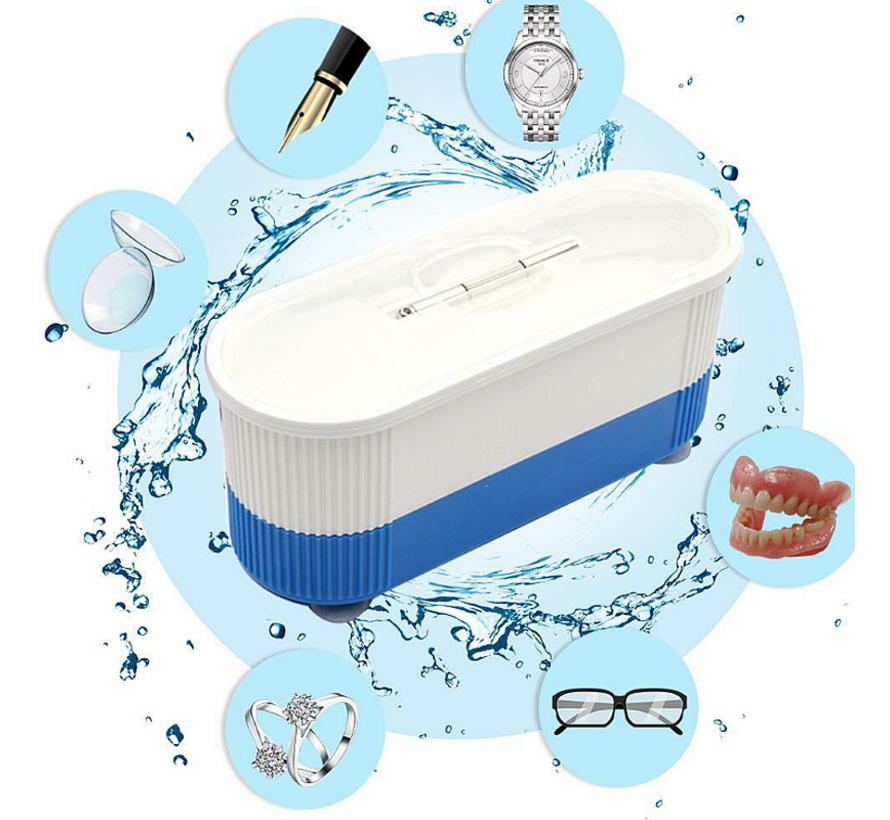 Allernieuwste.nl® Smart Ultrasoon Cleaner Reiniger Sieraden Brillen Gebit Munten - Sieraden Trilapparaat Reinigen Schoonmaken HF Ultrasonic Cleaner - Blauw Wit