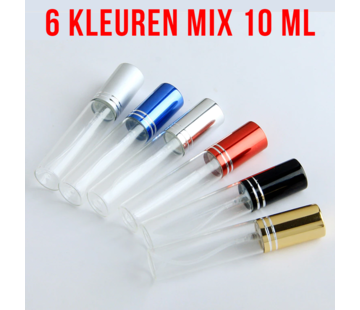 LaGloss® 6 STUKS Hervulbare Mini Parfum Verstuivers - Helder Glas - Mix Kleuren - 8,7 x 1.7 cm - 10ML