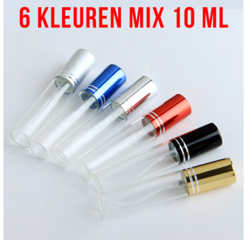 LaGloss® 6 STUKS Hervulbare Mini Parfum Verstuivers - Helder Glas - Mix Kleuren - 8,7 x 1.7 cm - 10ML