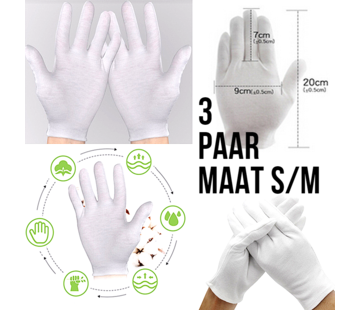 Allernieuwste.nl® 3 Paar 100% Katoenen Handschoenen - Wit - Maat S/M