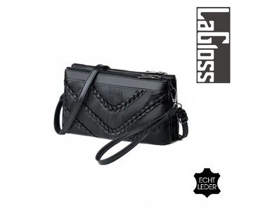 LaGloss® ECHT LEDER Dames Schoudertas Gevlochten 1 - Zwart - 23 x 14 cm