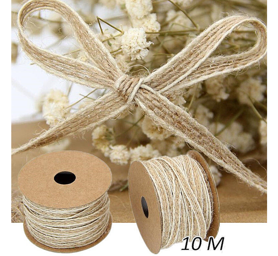 Allernieuwste.nl® 10 meter JUTE Cadeaulint Decoratielint - RolKadolint Jute Hennep - Rustiek Vintage - 10 Meter 5 mm