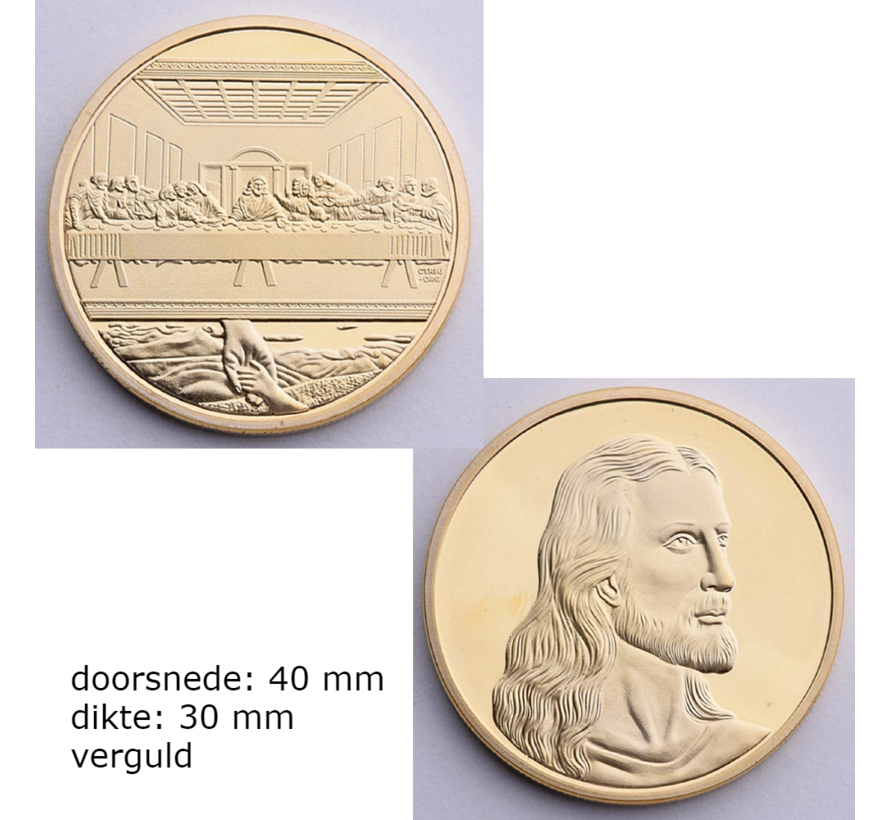 Allernieuwste.nl® Jezus Avondmaal Herdenkingsmunt Geluksmunt Verguld Cadeau - Geschenk Idee - Goud Verguld - Ø 40 mm